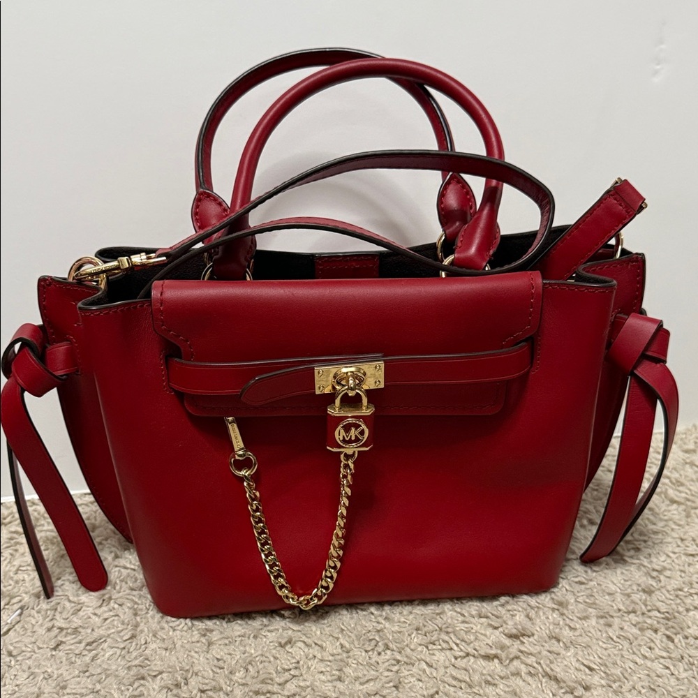 Michael Kors Cherry Red Satchel with Gold Accents